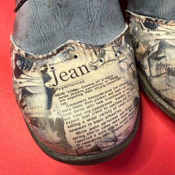 Artsy Leather Booties with Newsprint Magic: Retro TMA Eyes Statement Shoes - Picture 4 of 12